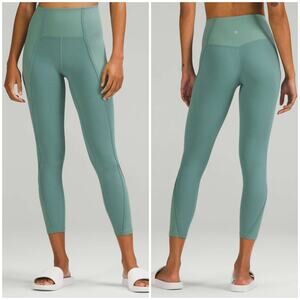 Lululemon Align Pant Ribbed Panel High Rise 25" Tidewater Teal Size 8 Yoga Gym